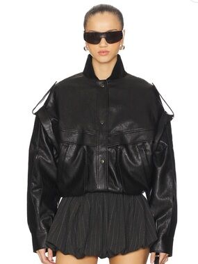 Lioness Black Vegan Leather Bomber Jacket